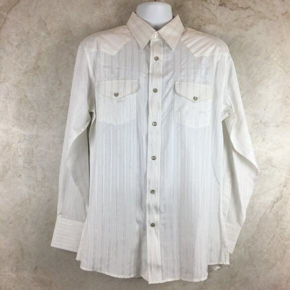 Crazy Cowboy Long-Sleeve White Snap Button Shirt with Gold Stripes Size L - Picture 1 of 14